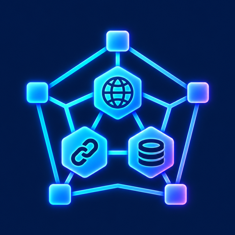 NemoNexus: leuchtender Netzwerk-Knotenpunkt mit Datensymbolen, Symbol für die B2B-Plattform